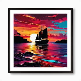 Sunset Sailboat 3 Affiche