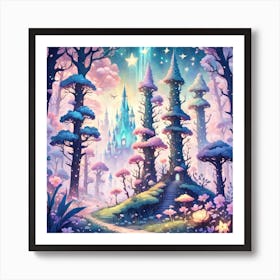 A Fantasy Forest With Twinkling Stars In Pastel Tone Square Composition 35 Art Print