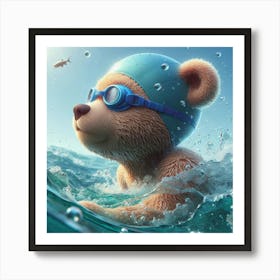 Teddy Bear Swimming 2 Art Print