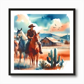 Watercolor Cowboy Painting 3 Art Print