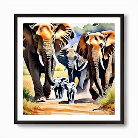 Elephant Family Painting Art Print