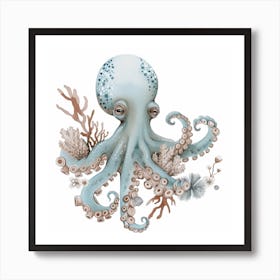 Storybook Style Octopus With Ocean Plants 2 Art Print