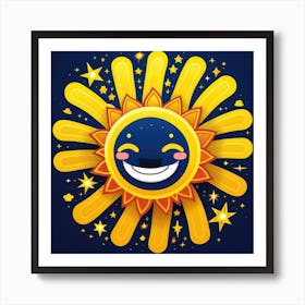 Lovely smiling sun on a blue gradient background 88 Art Print