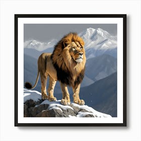 Lion In The Snow Art Print