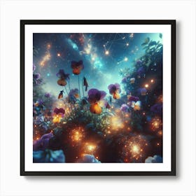 Flowers In The Night Sky Art Print