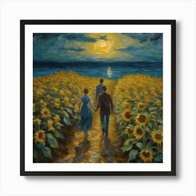 Couple In Sunflower Field Art Print