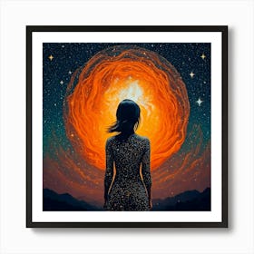 Firefly Human, Woman, Universe, Overwhelming, Nightfall, Teal, Orange, Highlights, Celestial, Cosmic (11) Art Print