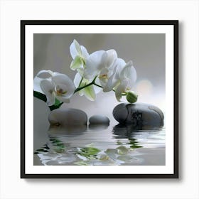 White Orchids In Water 1 Art Print