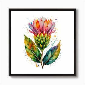 Watercolor Protea Flower Art Print