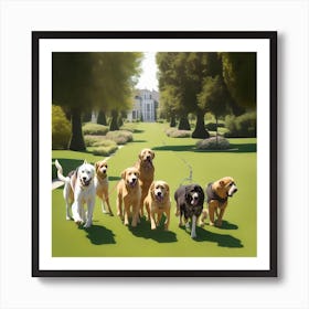 Dogs On A Lawn 1 Art Print