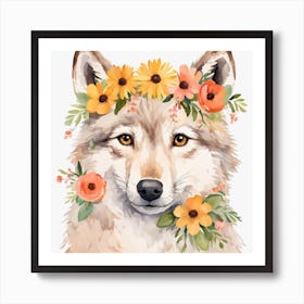 Floral Baby Wolf Nursery Illustration (43) Art Print