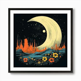 Moon And Flowers 1 Art Print