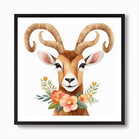 Floral Baby Ibex Nursery Illustration (10) Art Print