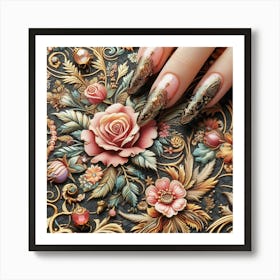 Nails And Flowers Art Print