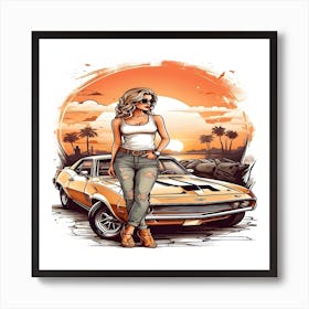 Girl With Car Art Print
