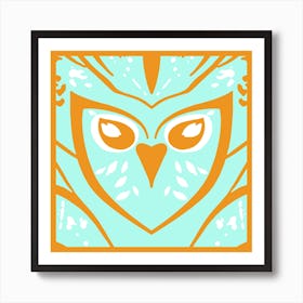 Chic Owl Orange And Duck Egg Blue Art Print