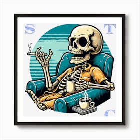 Skeleton Smoking A Cigarette Art Print