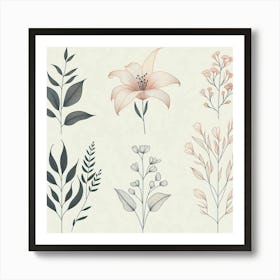 Watercolor Flowers Set Art Print