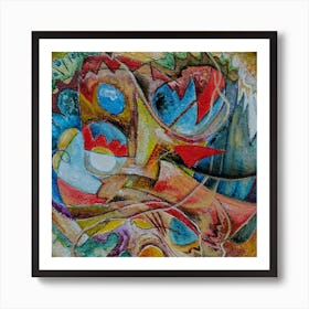 Abstract Wall Art with Blue & Red Art Print