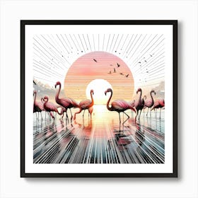 Flamingos - Abstract Line Art Illustration 288 Art Print