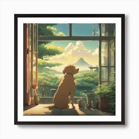 Dog Looking Out Window Art Print