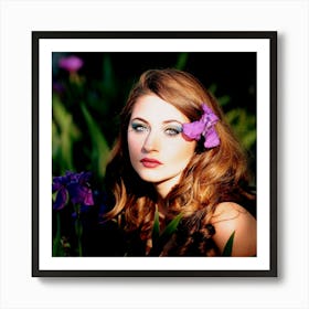 Beautiful Young Woman With Purple Flower Photo Art Print