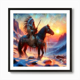 Oil Texture Native American Indian On Horseback In The Mountains 3 Copy Art Print