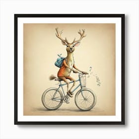 Deer On A Bike 11 Art Print