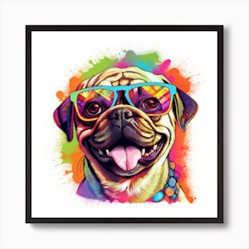 Pug Dog with sunglasses Art Print