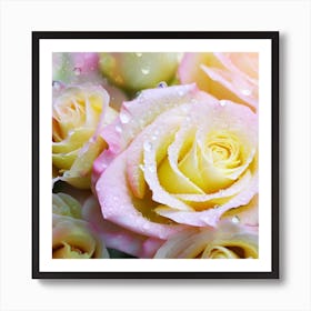 Beautiful pale pink, light yellow chameleon roses 3 Art Print