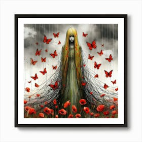 Poppies And Butterflies 4 Art Print