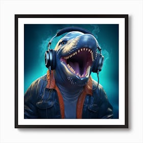 Shark With Headphones Art Print