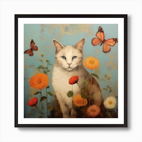 Cat With Butterflies Art Print