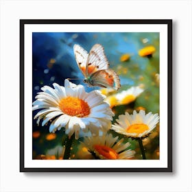 Butterfly On Daisies 1 Art Print