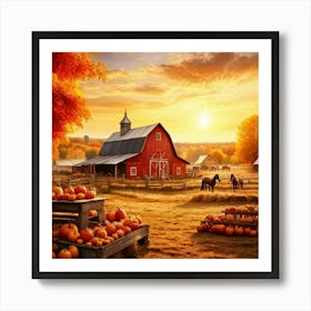 Autumn Farm Festival Capturing The Essence Of Rustic Charm Freshly Harvested Produce Spread Across 2 1 Art Print