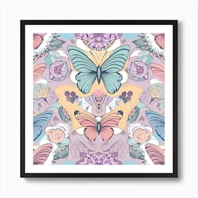 Seamless Pattern With Butterflies 3 Art Print