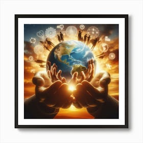 Human Hands Holding The Earth Art Print
