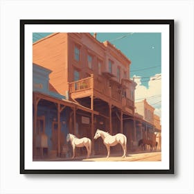 Horses In The Street 1 Art Print