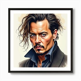 Expressive Watercolor Portrait Of Johnny Depp, With Rich Tones, And Sharp Gaze Art Print