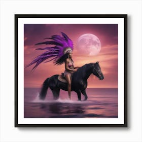 Indian Woman Riding A Horse Art Print