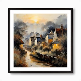 Village At Sunset Art Print