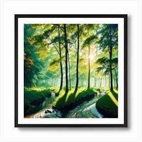 Stream In The Forest Art Print