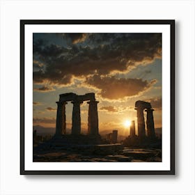 Ancient Greek Temple At Sunset Art Print