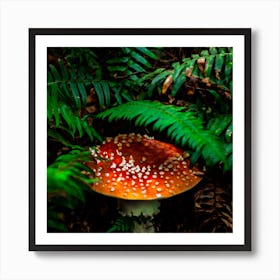 Mushroom Covered In Ferns Square Art Print