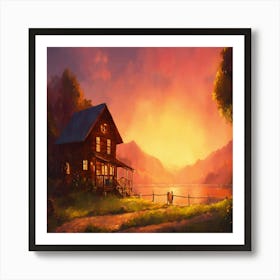 House At Sunset Art Print