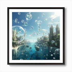 Cityscape With Bubbles 1 Art Print