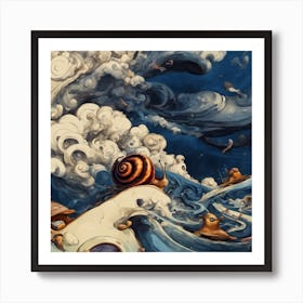 Snail In The Sea Art Print