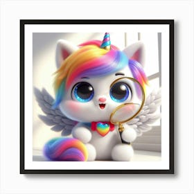 Unicorn Cat, caticorn With Magnifying Glass 1 Art Print