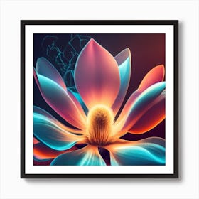 Silhouette of a fluorescent magnolia flower Art Print