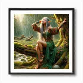 Elf In The Rain 2 Art Print